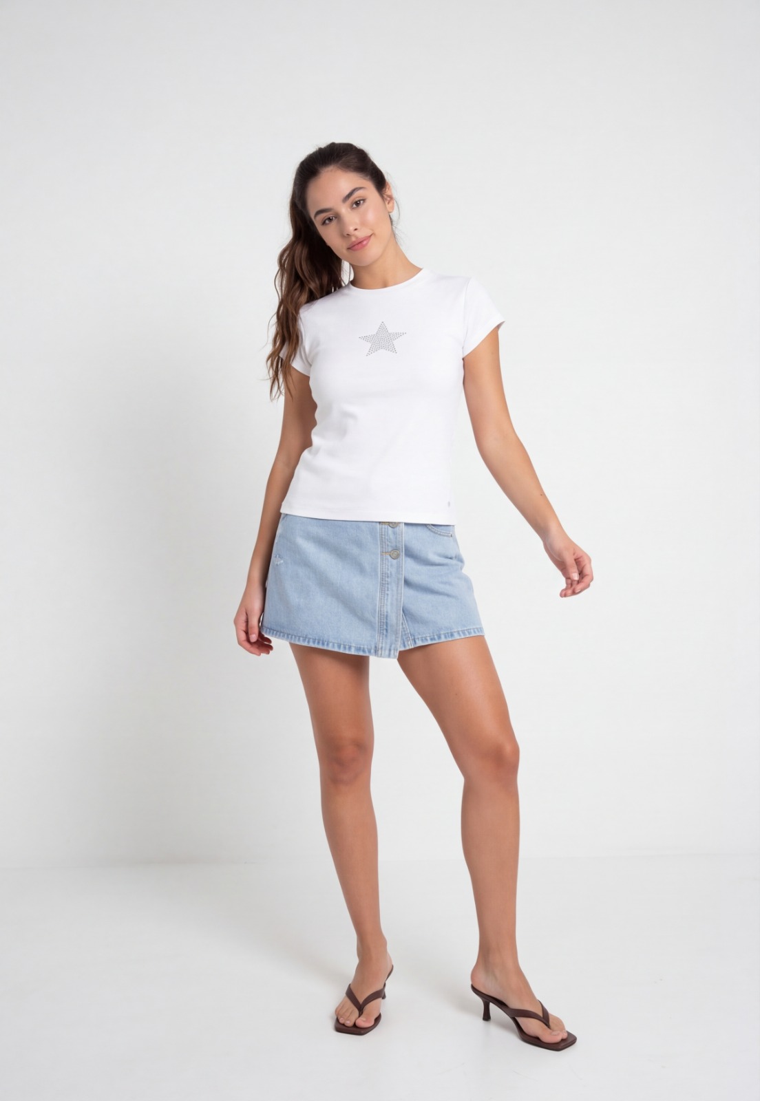 Falda Mujer Denim Botones Celeste 4