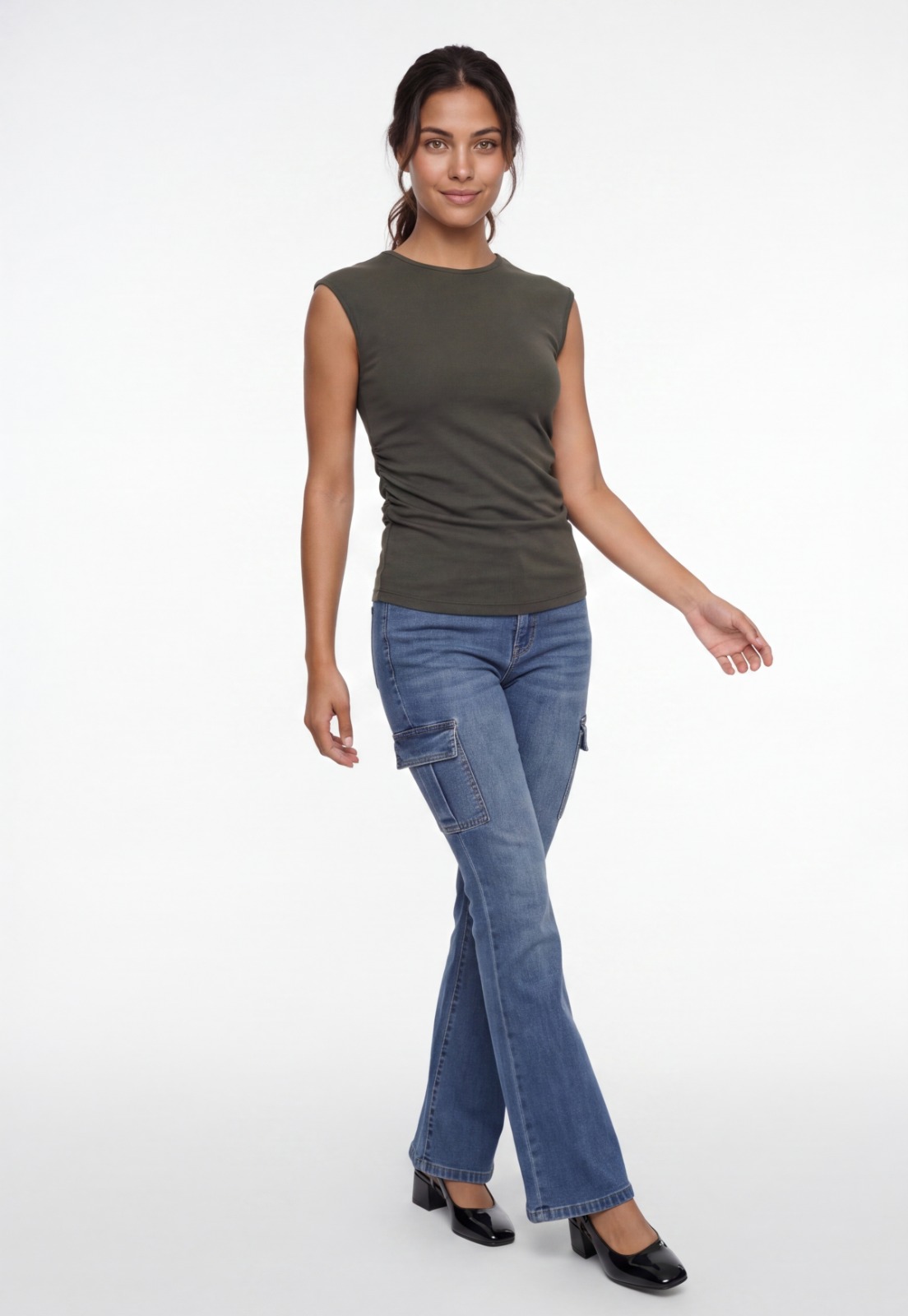 Polera Mujer Básica Drapeada Verde 4