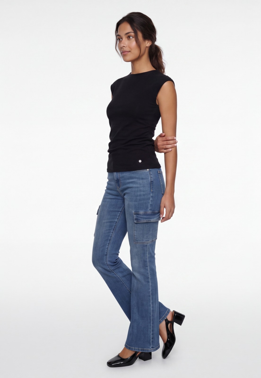 Polera Mujer Básica Drapeada Negro 4