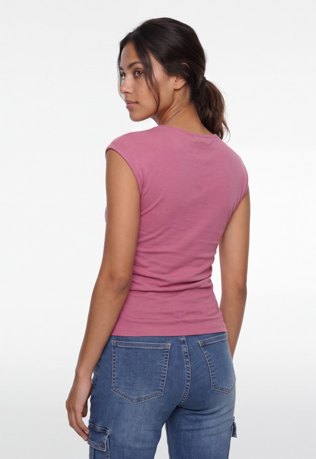 Polera Mujer Básica Drapeada Rosado 2
