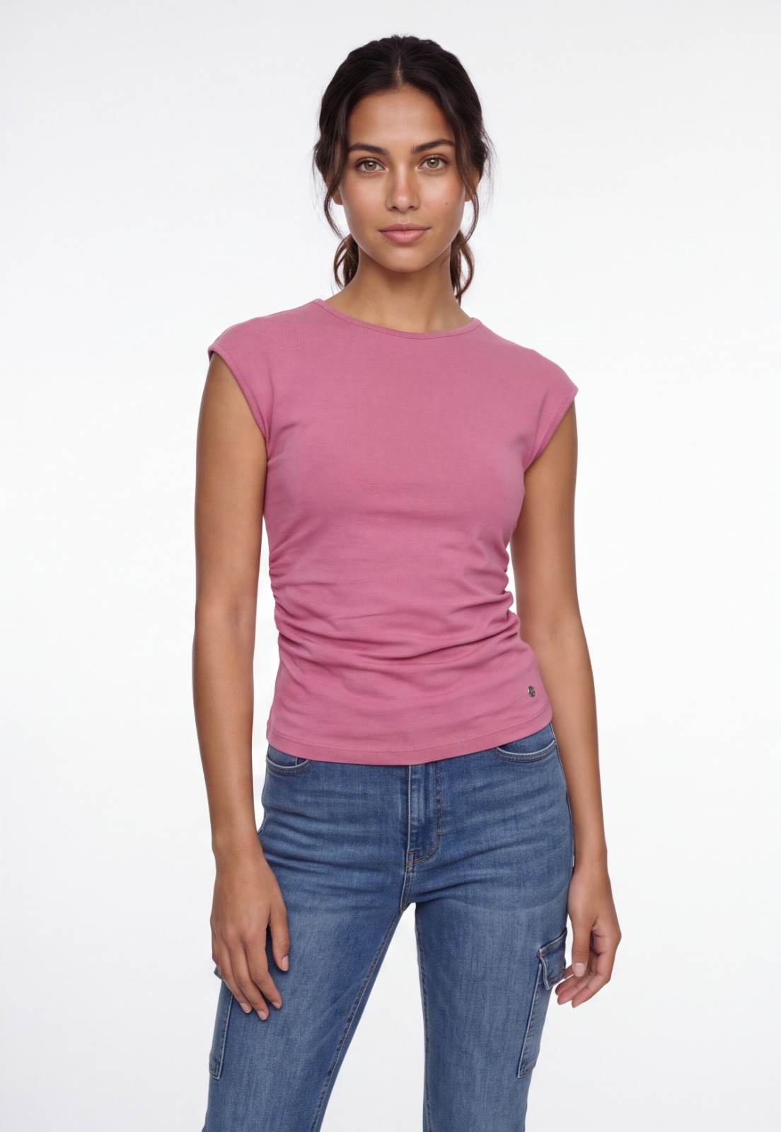 Polera Mujer Básica Drapeada Rosado 1