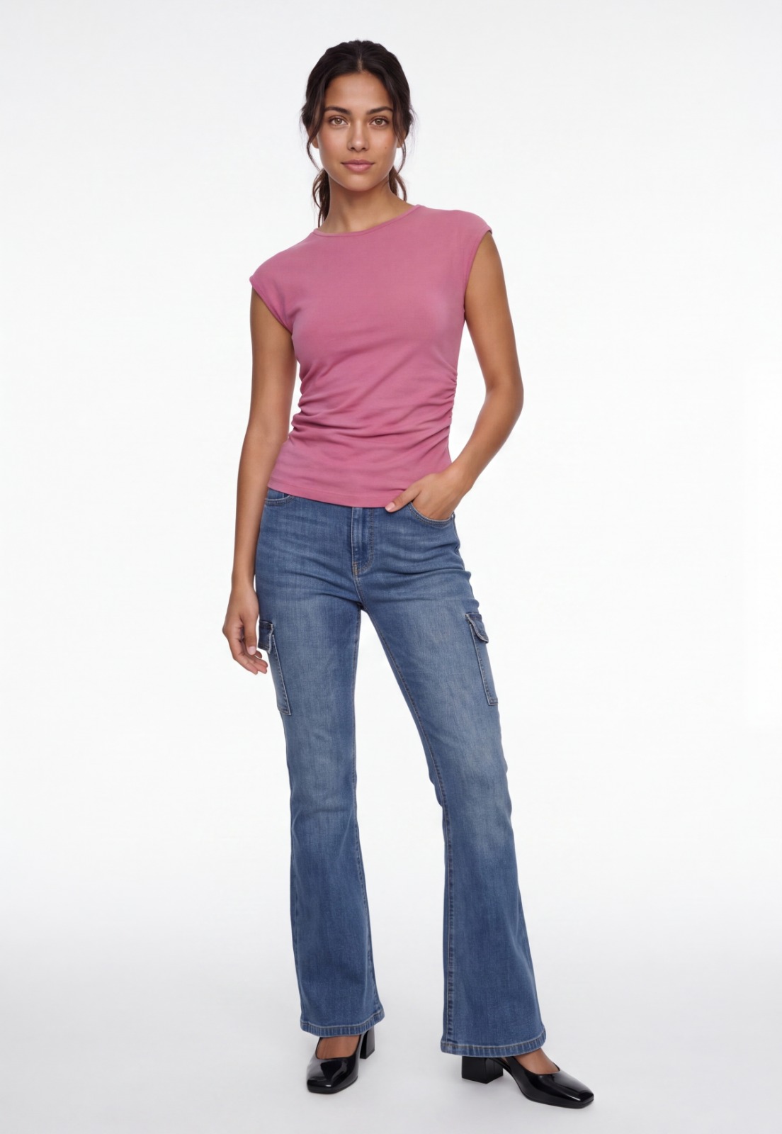 Polera Mujer Básica Drapeada Rosado 4