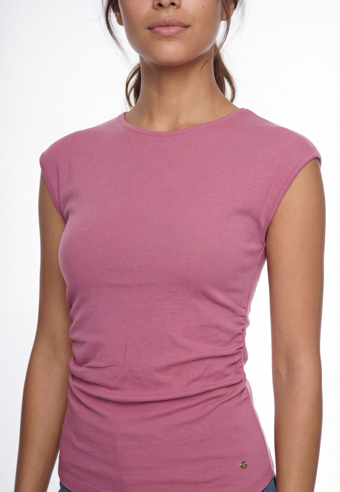 Polera Mujer Básica Drapeada Rosado 3