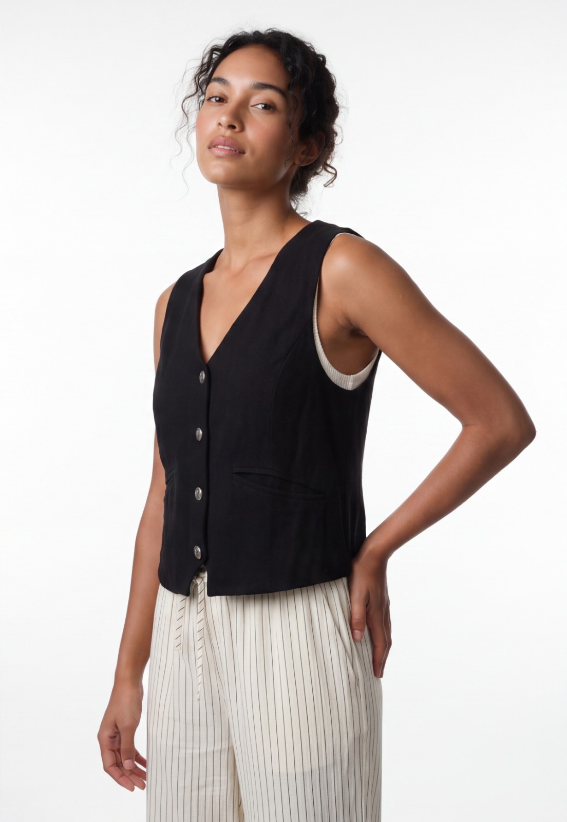 Vest Mujer Lino Sastrero Negro 1