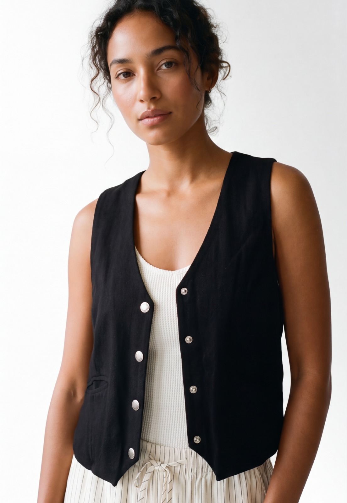 Vest Mujer Lino Sastrero Negro 3