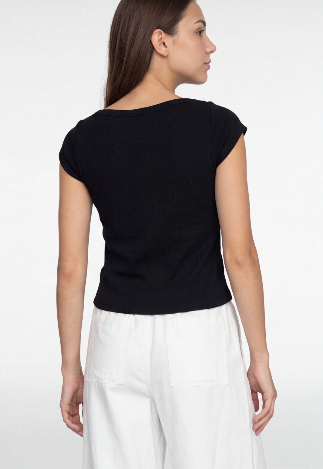 Polera Mujer Rib Cuello Bote Negro 2