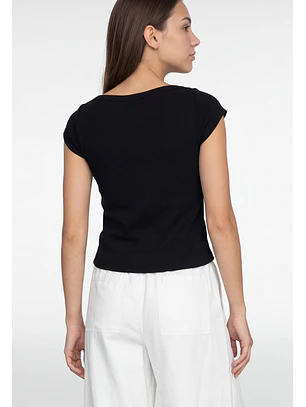 Polera Mujer Rib Cuello Bote Negro
