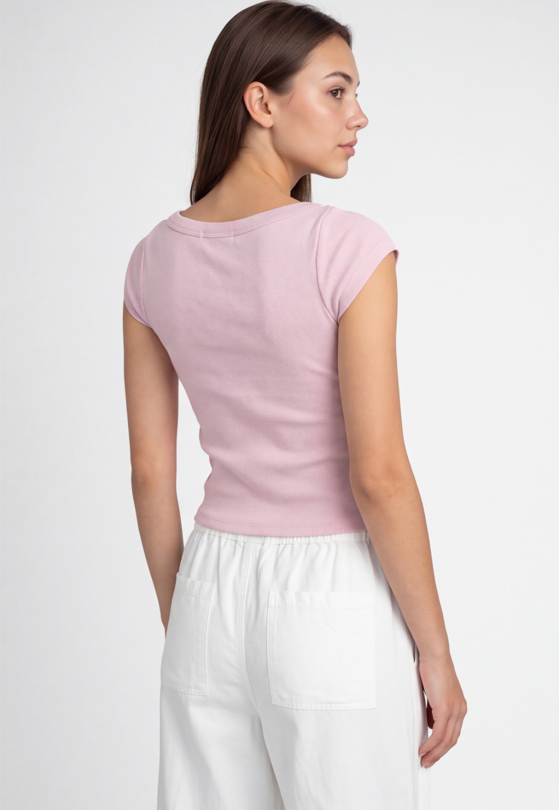 Polera Mujer Rib Cuello Bote Rosado 2