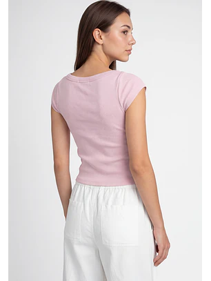 Polera Mujer Rib Cuello Bote Rosado
