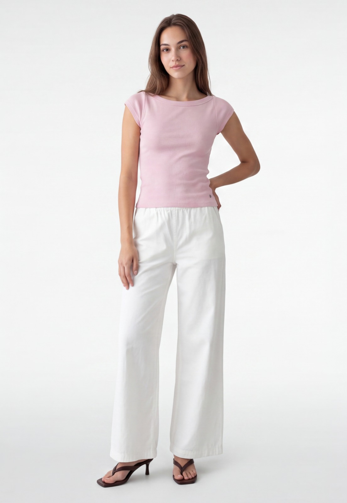 Polera Mujer Rib Cuello Bote Rosado 4