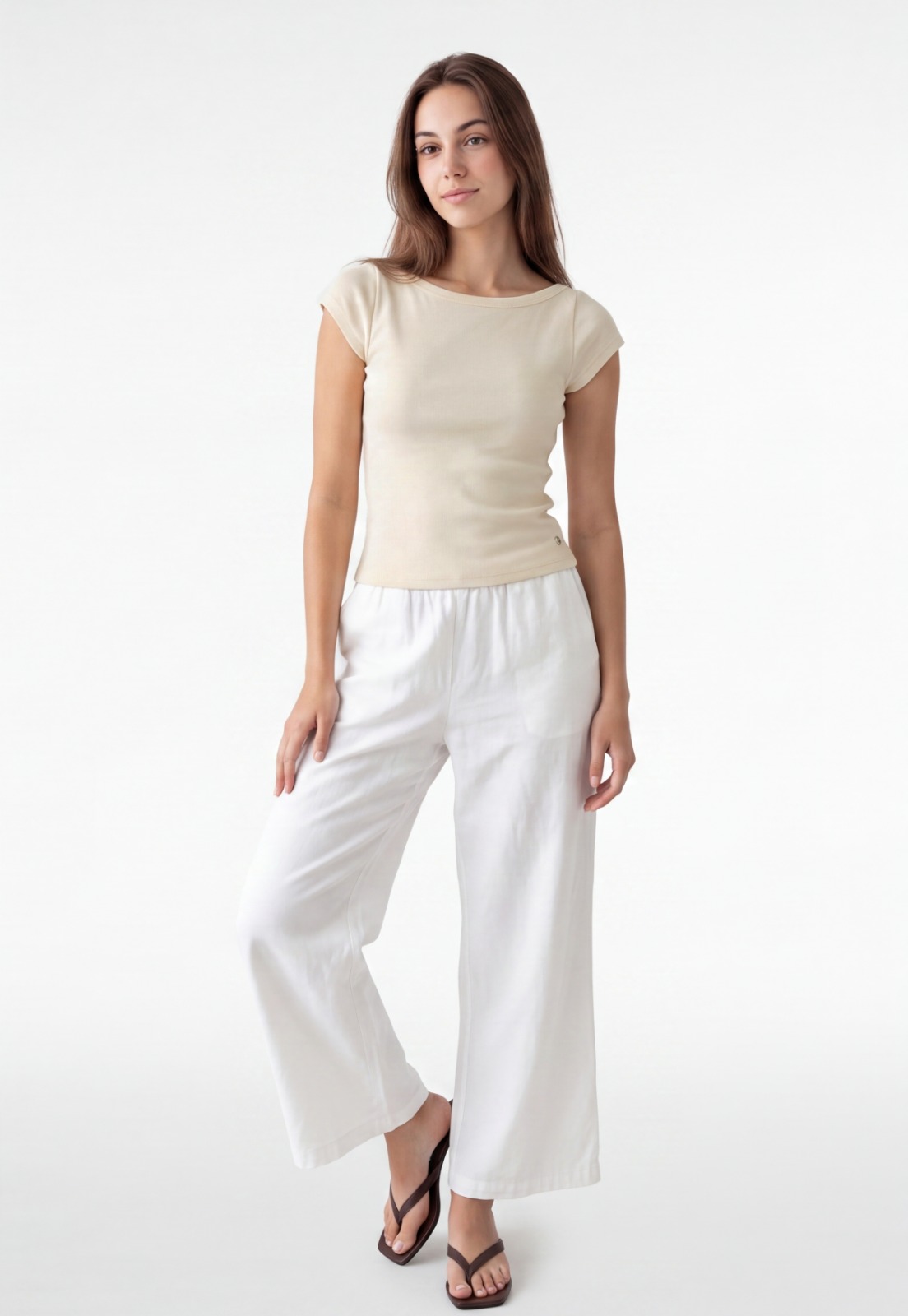 Polera Mujer Rib Cuello Bote Crudo 1