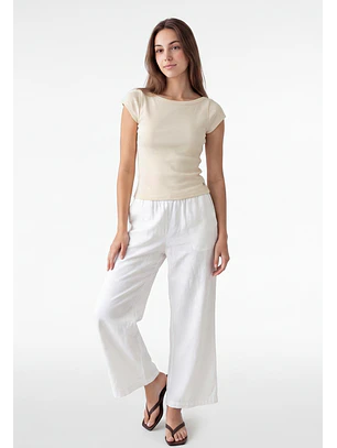 Polera Mujer Rib Cuello Bote Crudo