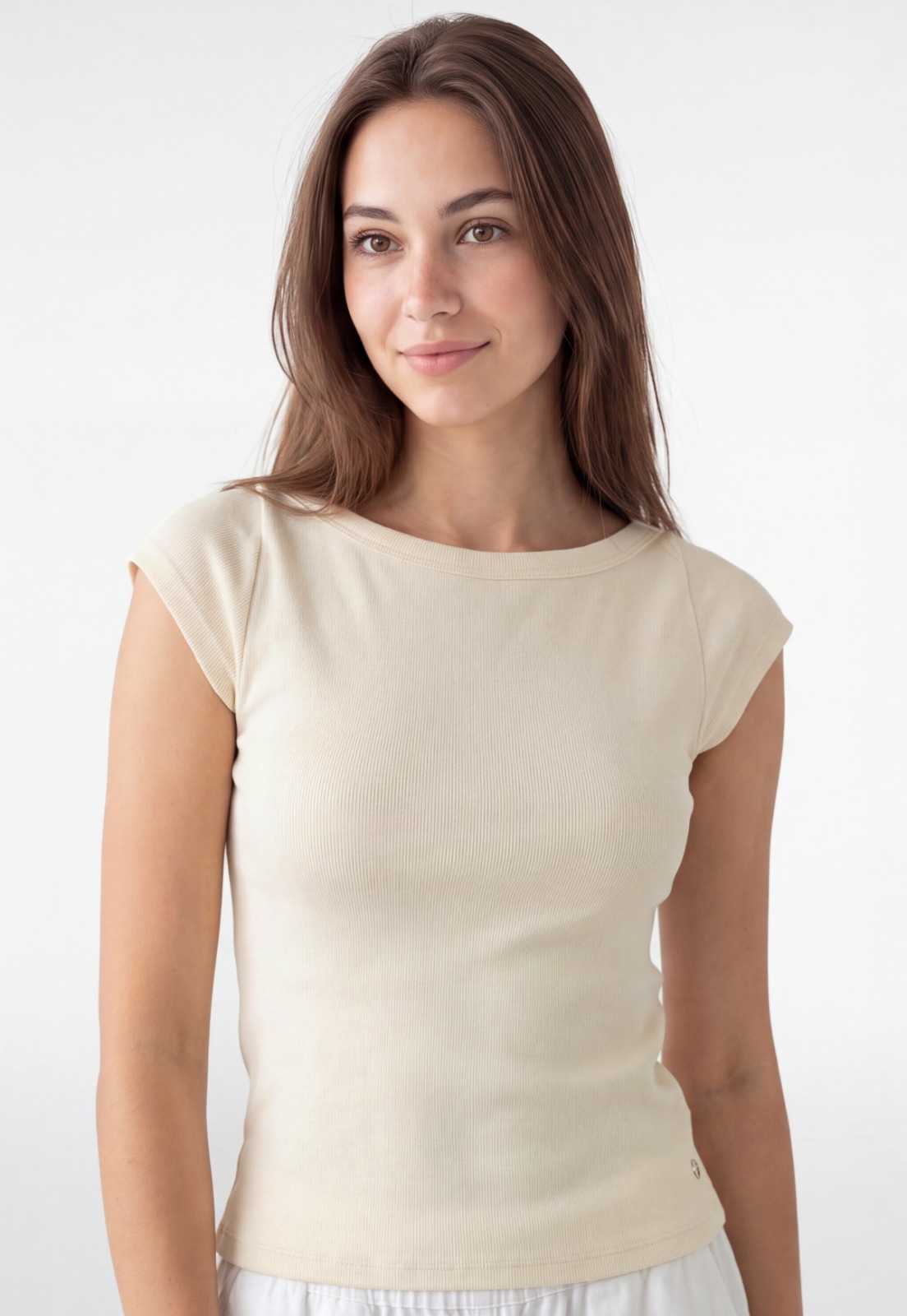 Polera Mujer Rib Cuello Bote Crudo 3