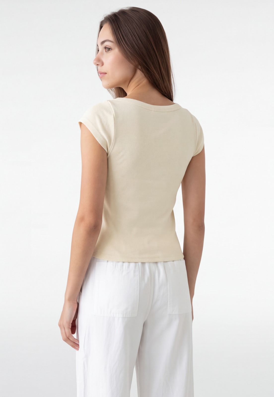 Polera Mujer Rib Cuello Bote Crudo 2