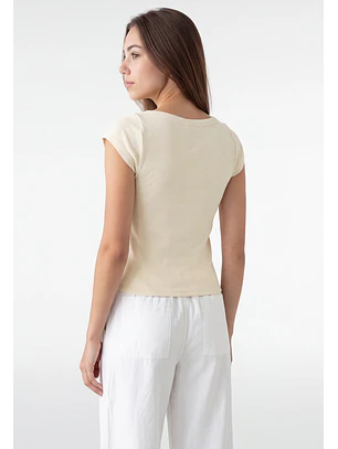 Polera Mujer Rib Cuello Bote Crudo