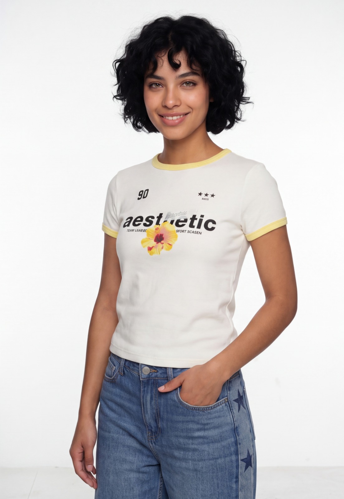 Polera Mujer Baby Tee Hibisco Crudo 1