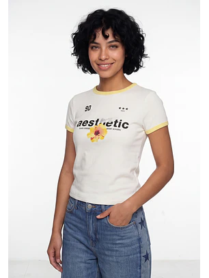 Polera Mujer Baby Tee Hibisco Crudo
