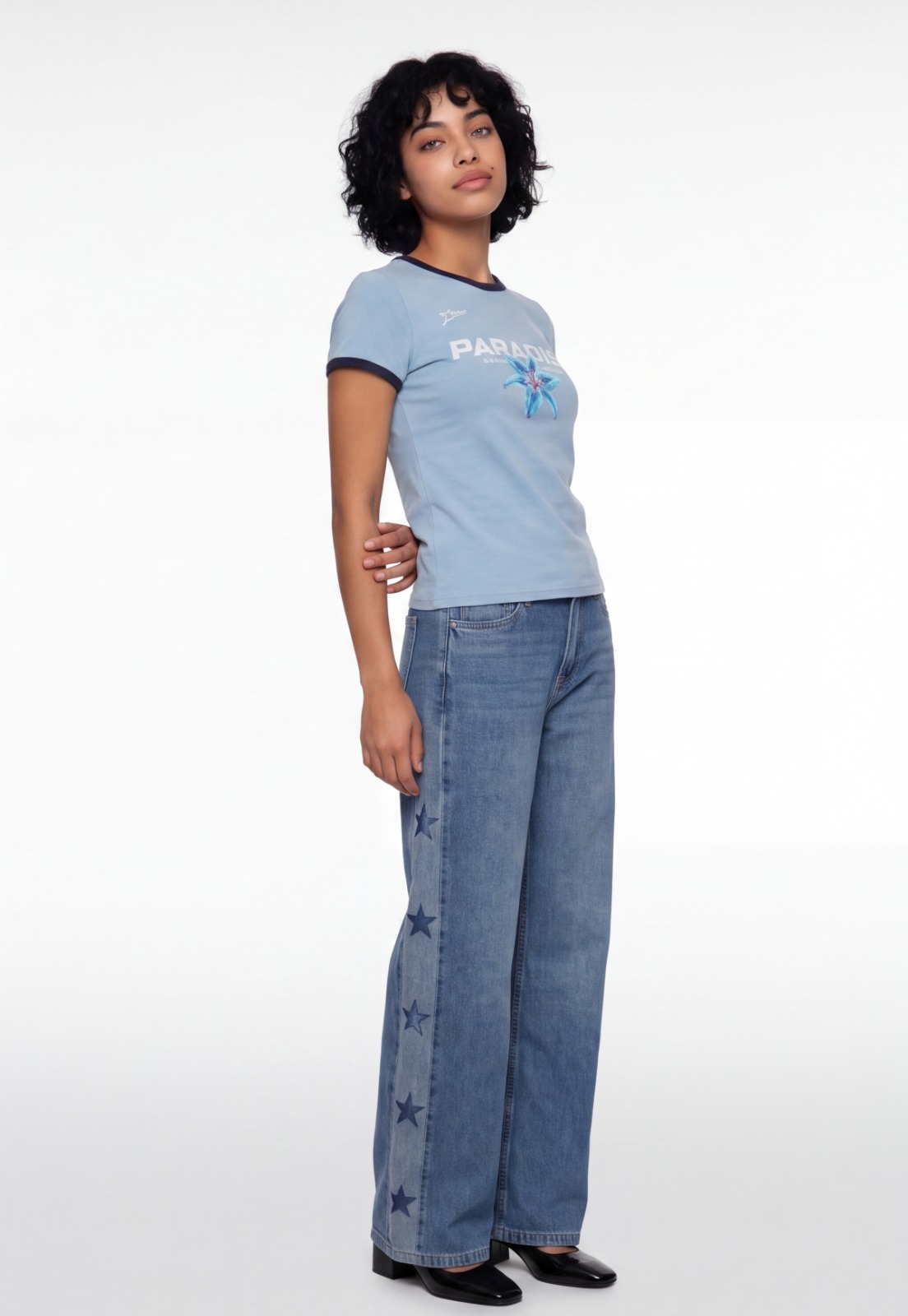 Polera Mujer Baby Tee Hibisco Celeste 1