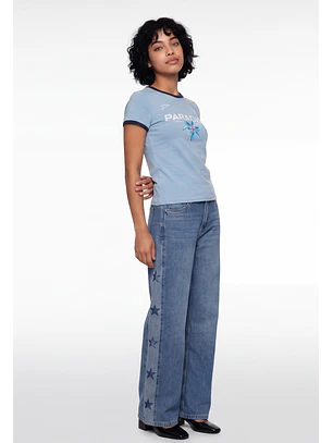 Polera Mujer Baby Tee Hibisco Celeste