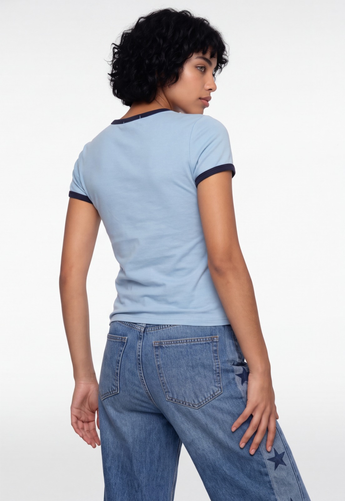 Polera Mujer Baby Tee Hibisco Celeste 2