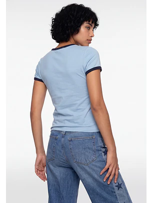 Polera Mujer Baby Tee Hibisco Celeste