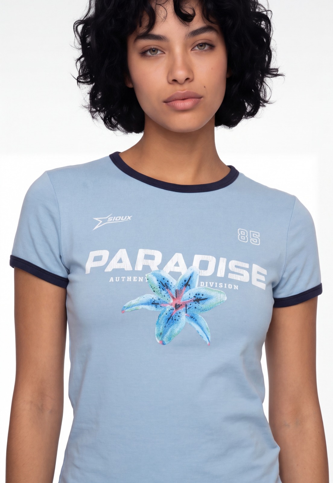 Polera Mujer Baby Tee Hibisco Celeste 3