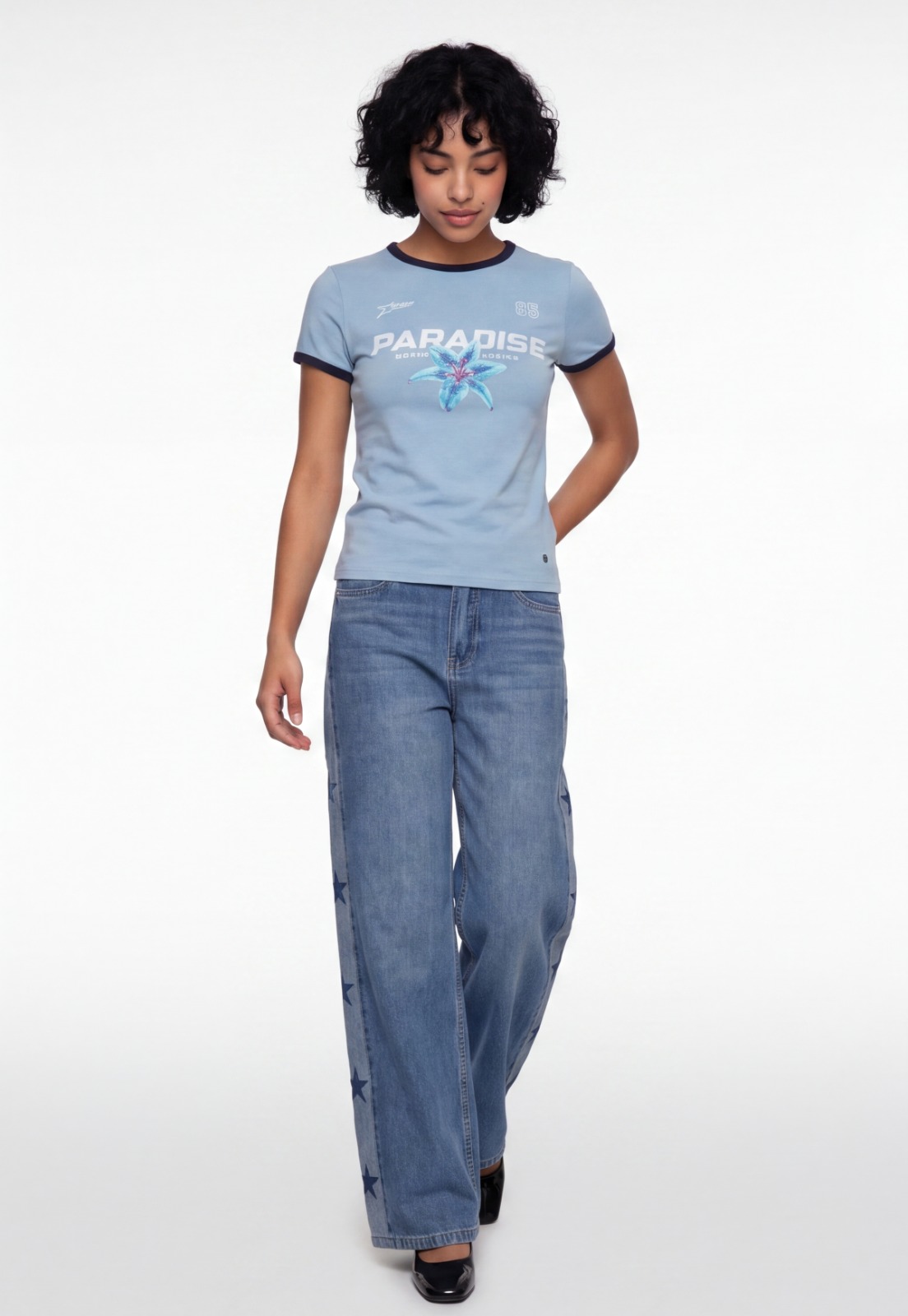 Polera Mujer Baby Tee Hibisco Celeste 4