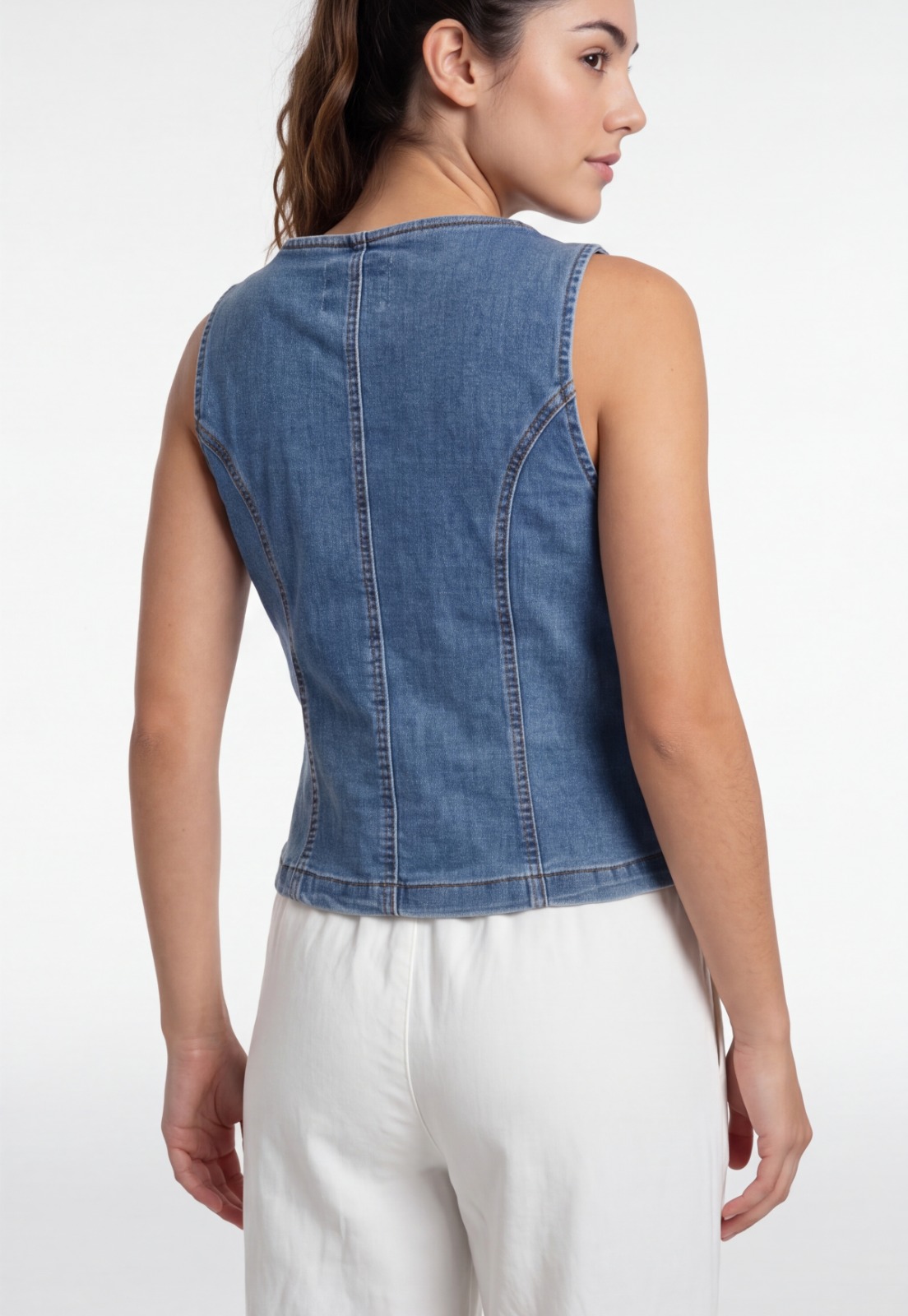 Vest Mujer Denim Escote Cuadrado Azul 2