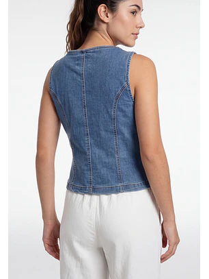 Vest Mujer Denim Escote Cuadrado Azul