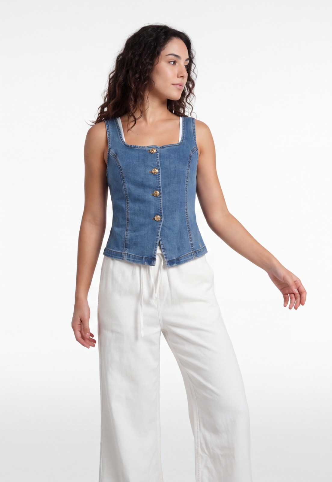 Vest Mujer Denim Escote Cuadrado Azul 1