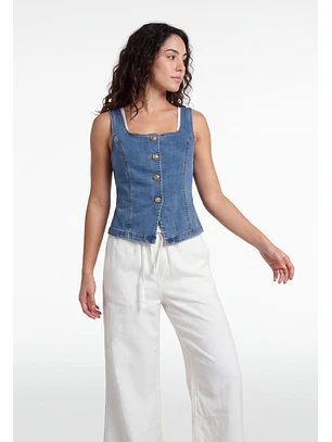 Vest Mujer Denim Escote Cuadrado Azul
