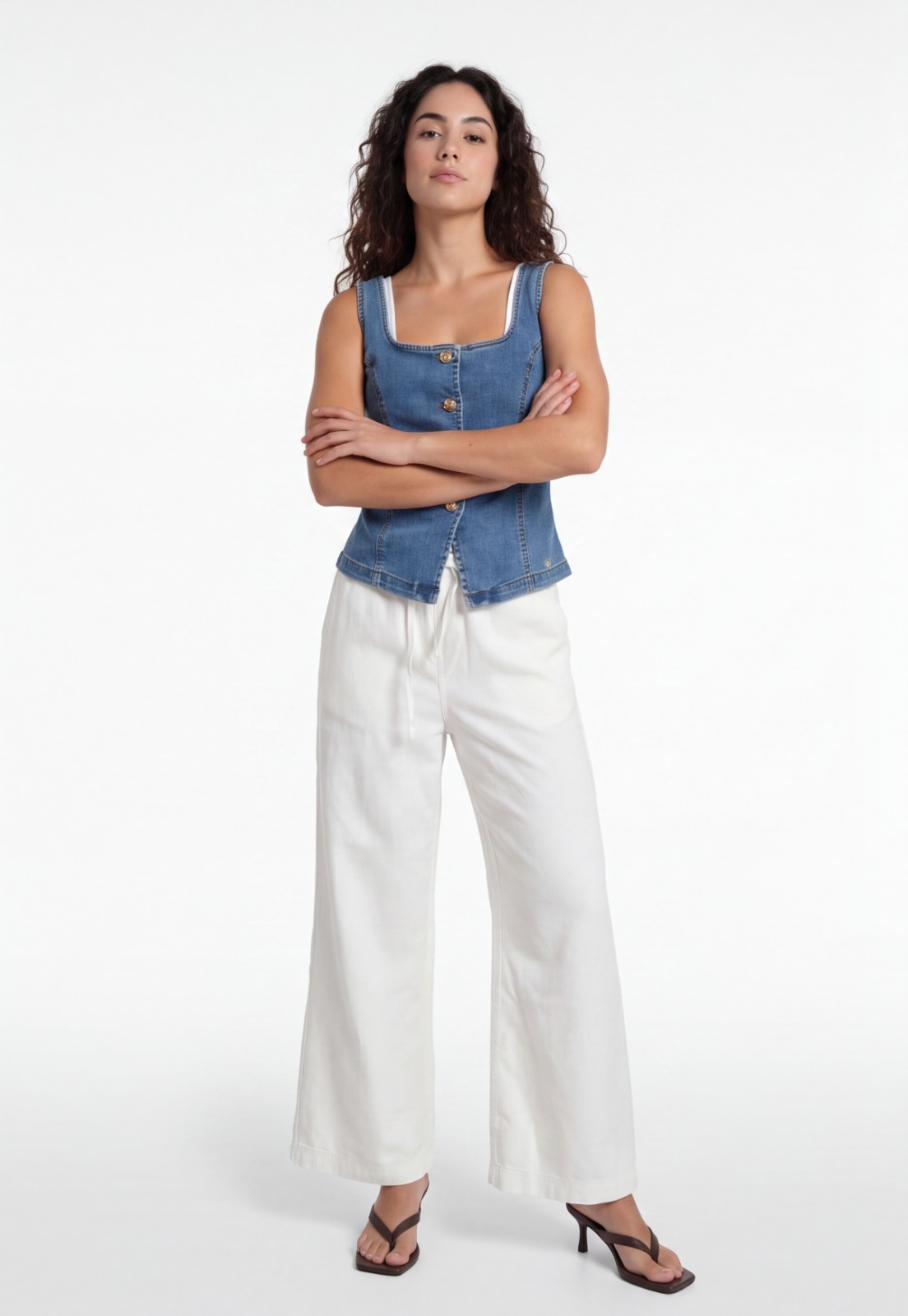 Vest Mujer Denim Escote Cuadrado Azul 4