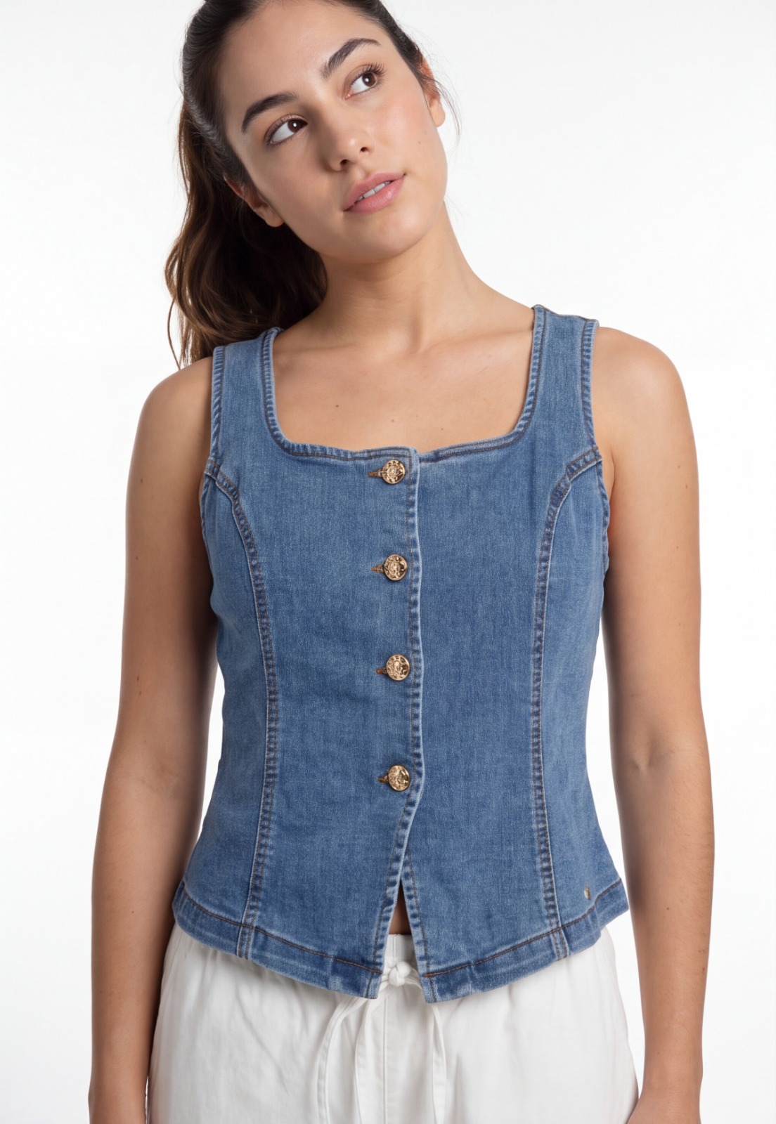 Vest Mujer Denim Escote Cuadrado Azul 3