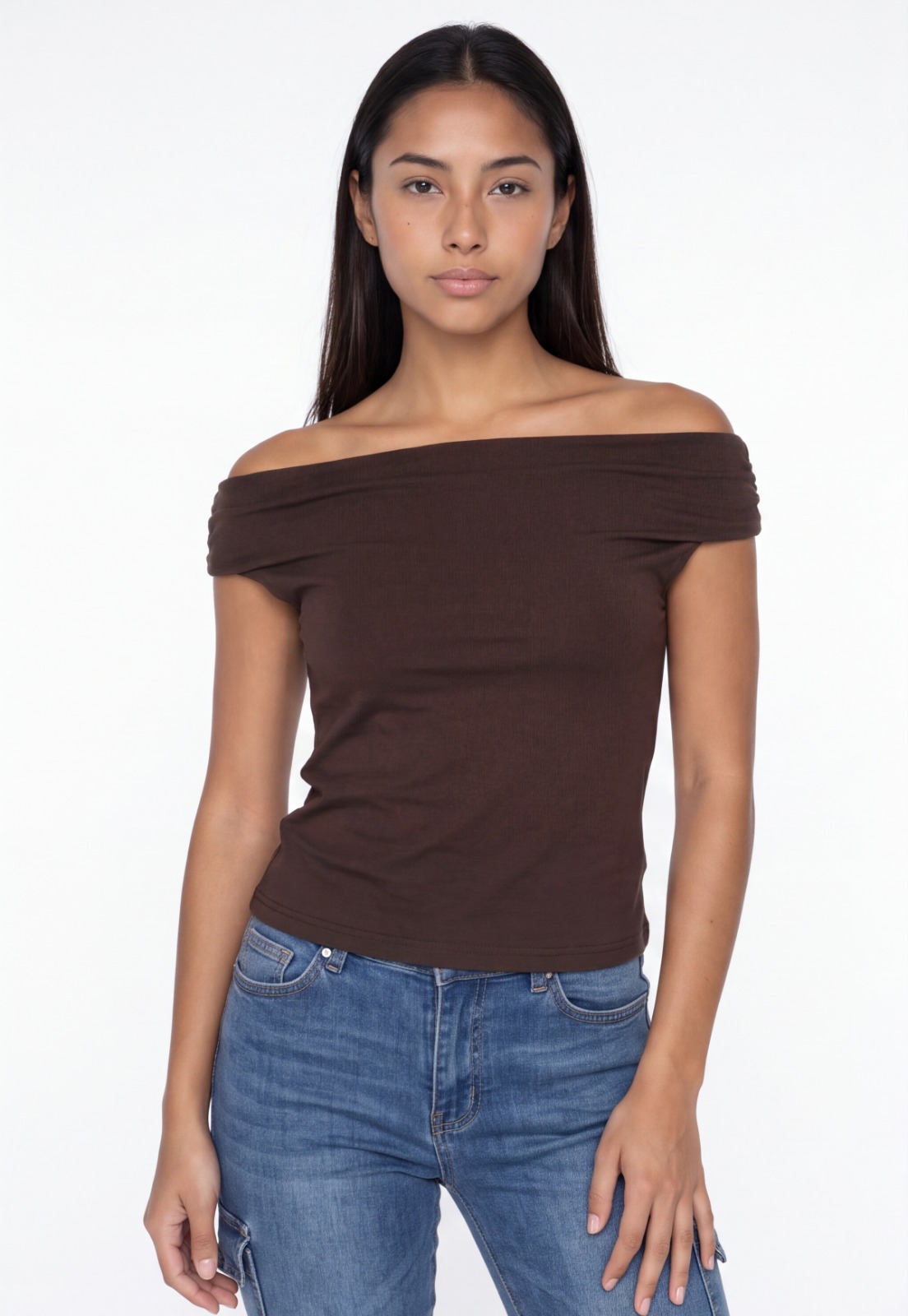 Peto Mujer Escote Drapeado Café 3