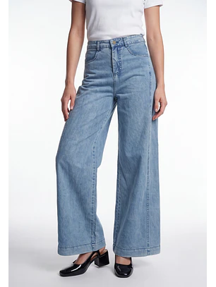Pantalón Mujer Palazzo Lyocell Celeste