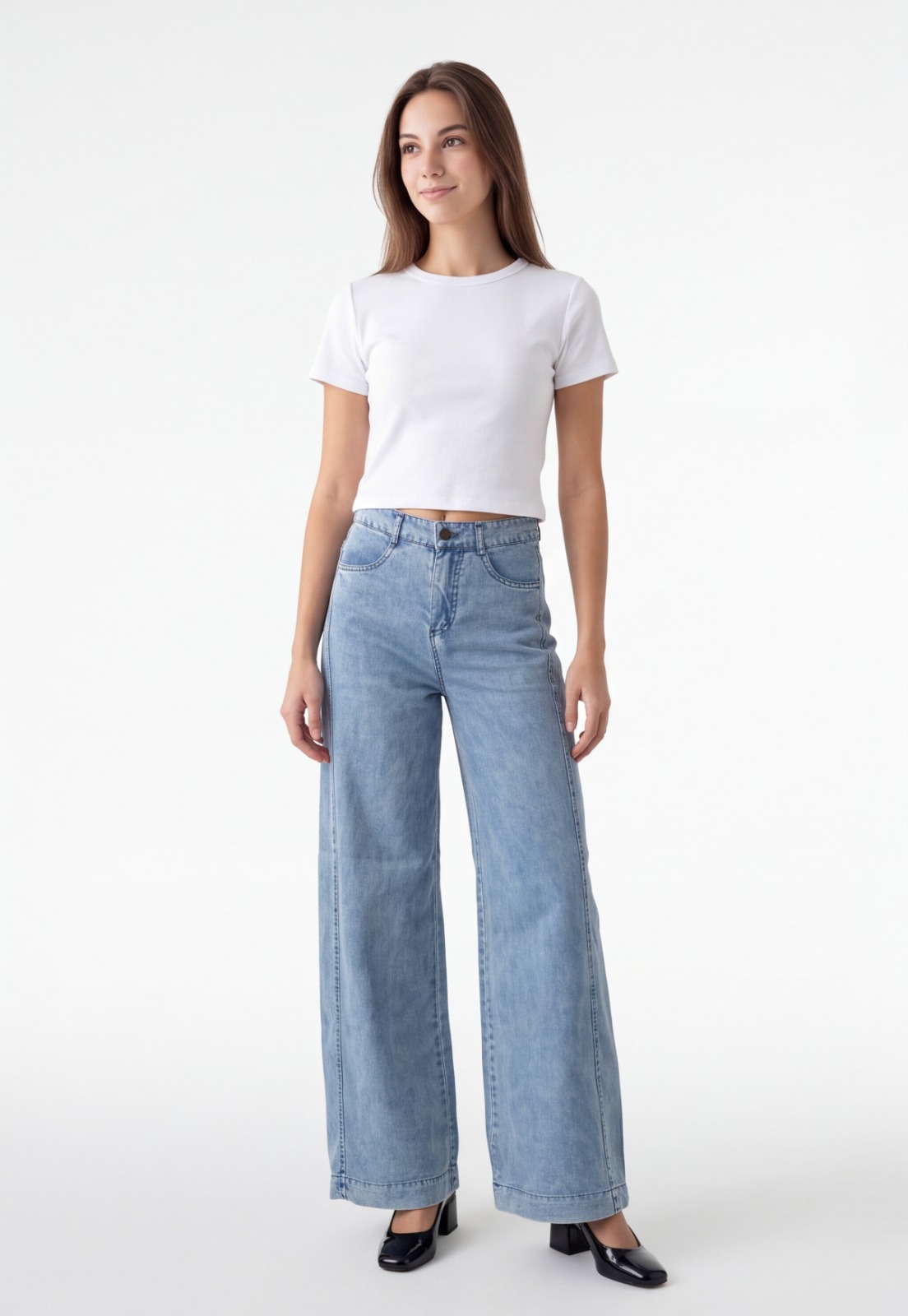 Pantalón Mujer Palazzo Lyocell Celeste 4