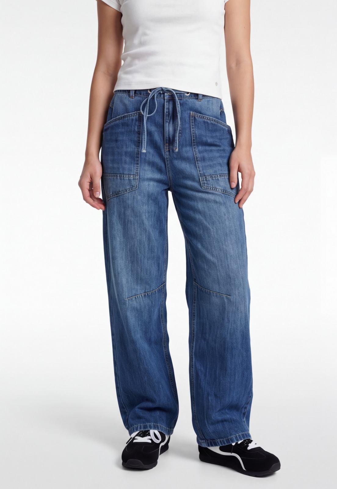 Jeans Mujer Baggy Bolsillo Parche Azul 1