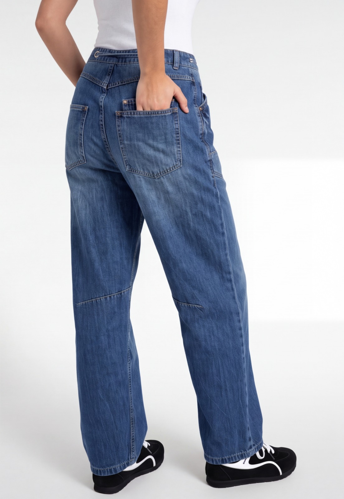 Jeans Mujer Baggy Bolsillo Parche Azul 2