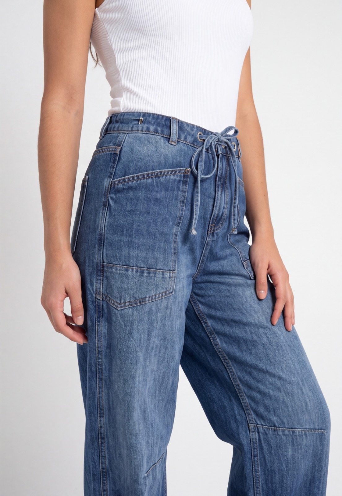 Jeans Mujer Baggy Bolsillo Parche Azul 3
