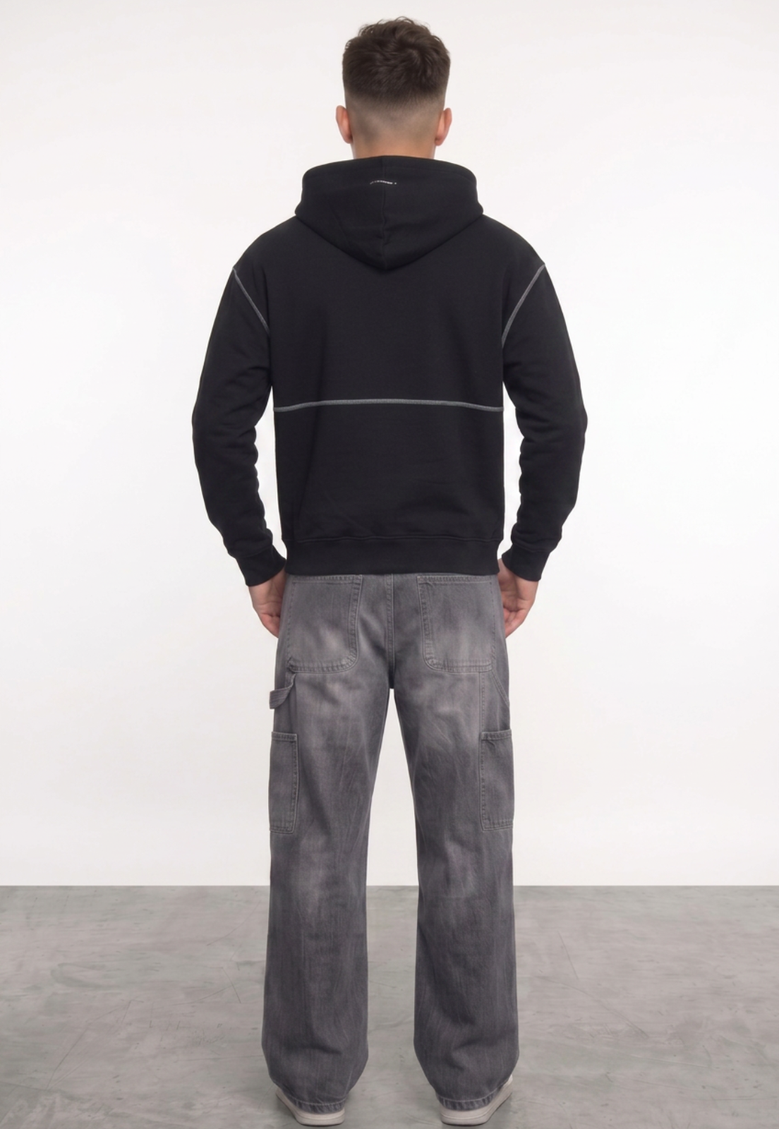 Polerón Hombre Boxy Fit Costuras Negro 3
