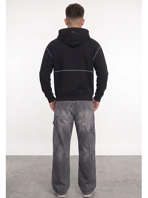 Polerón Hombre Boxy Fit Costuras Negro