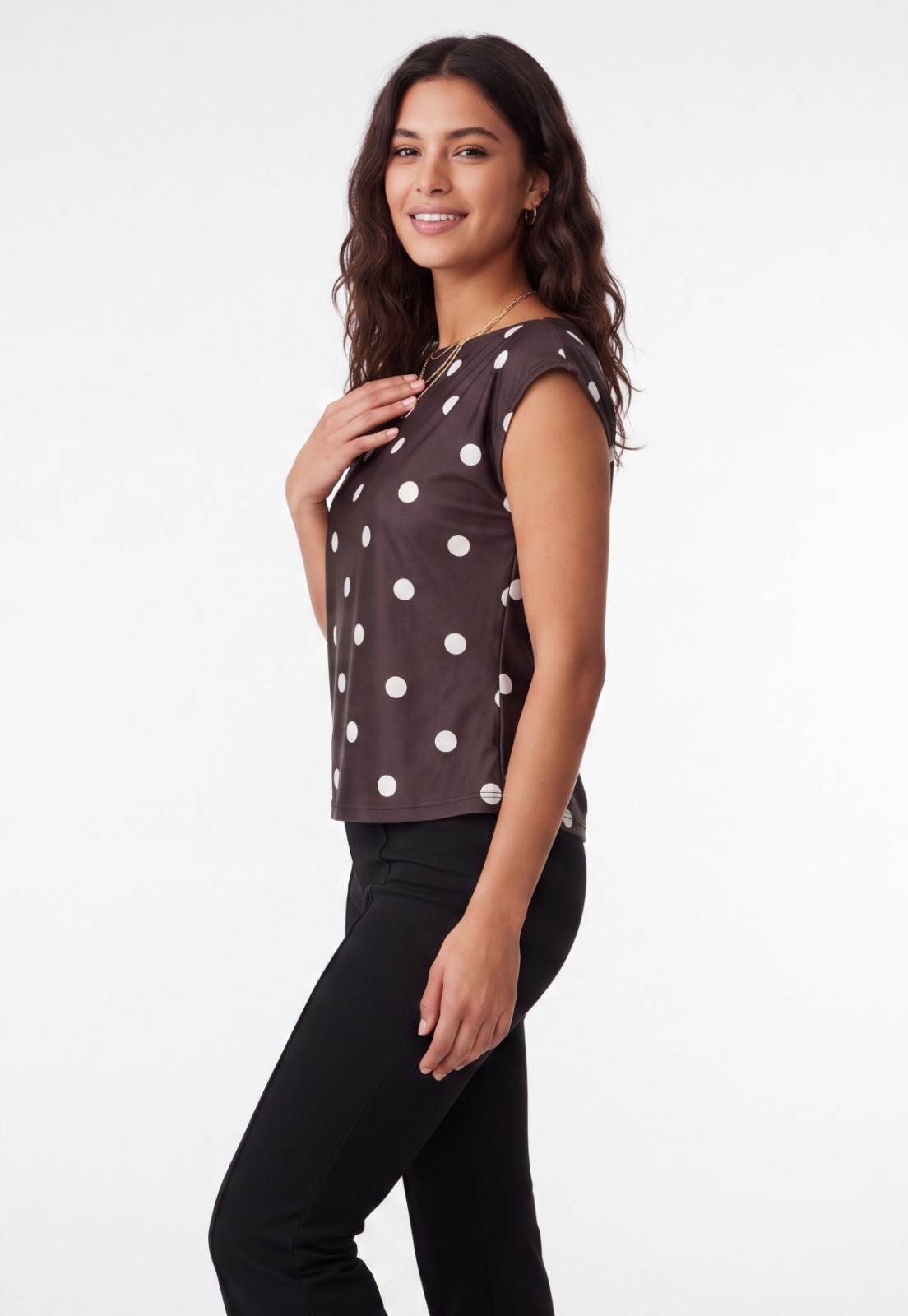 Polera Mujer Dots Café 1