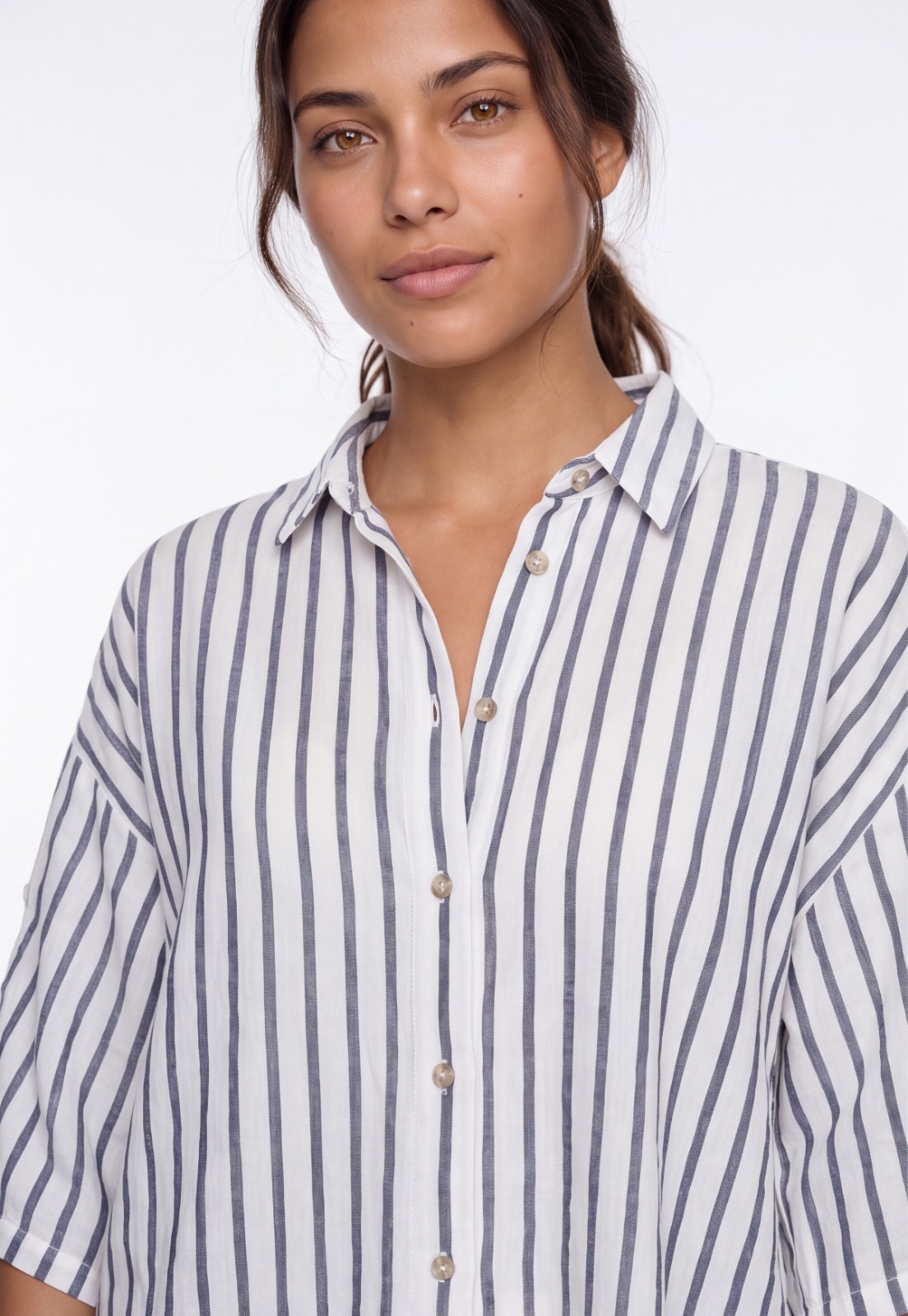 Blusa Mujer Listada Lino Blanco 3