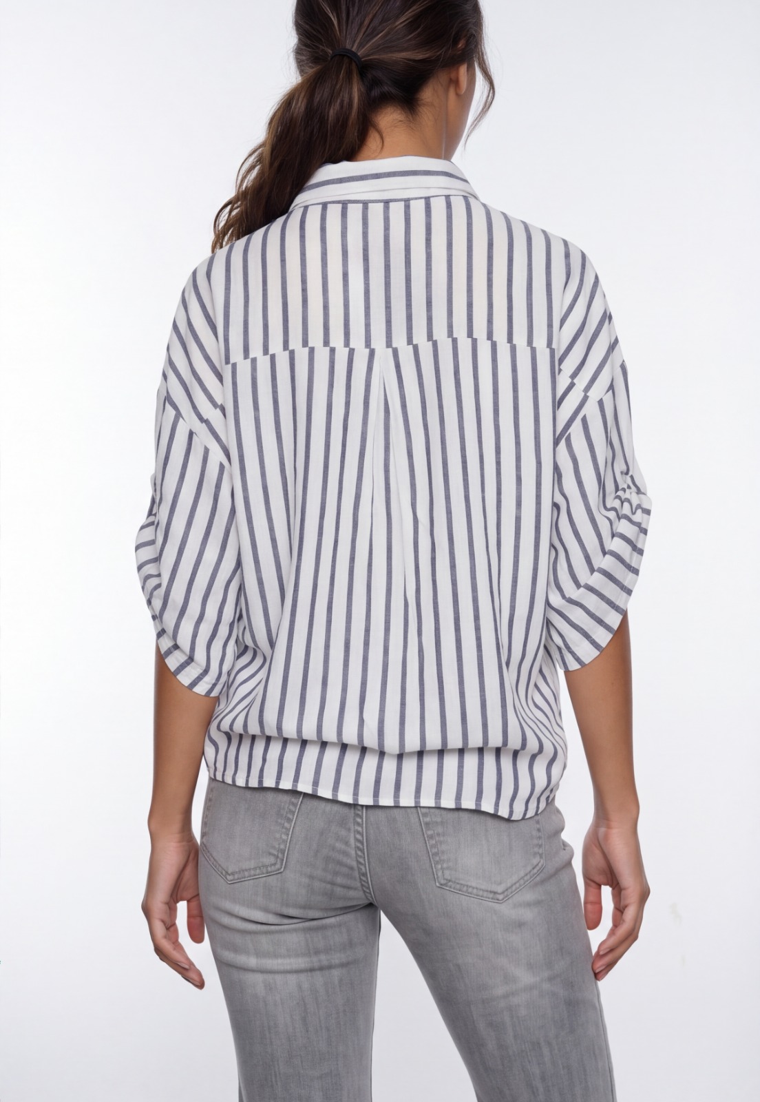 Blusa Mujer Listada Lino Blanco 2