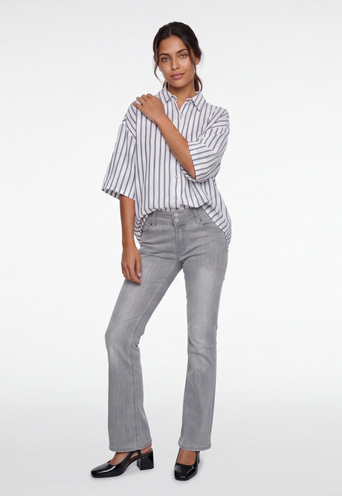 Blusa Mujer Listada Lino Blanco 1