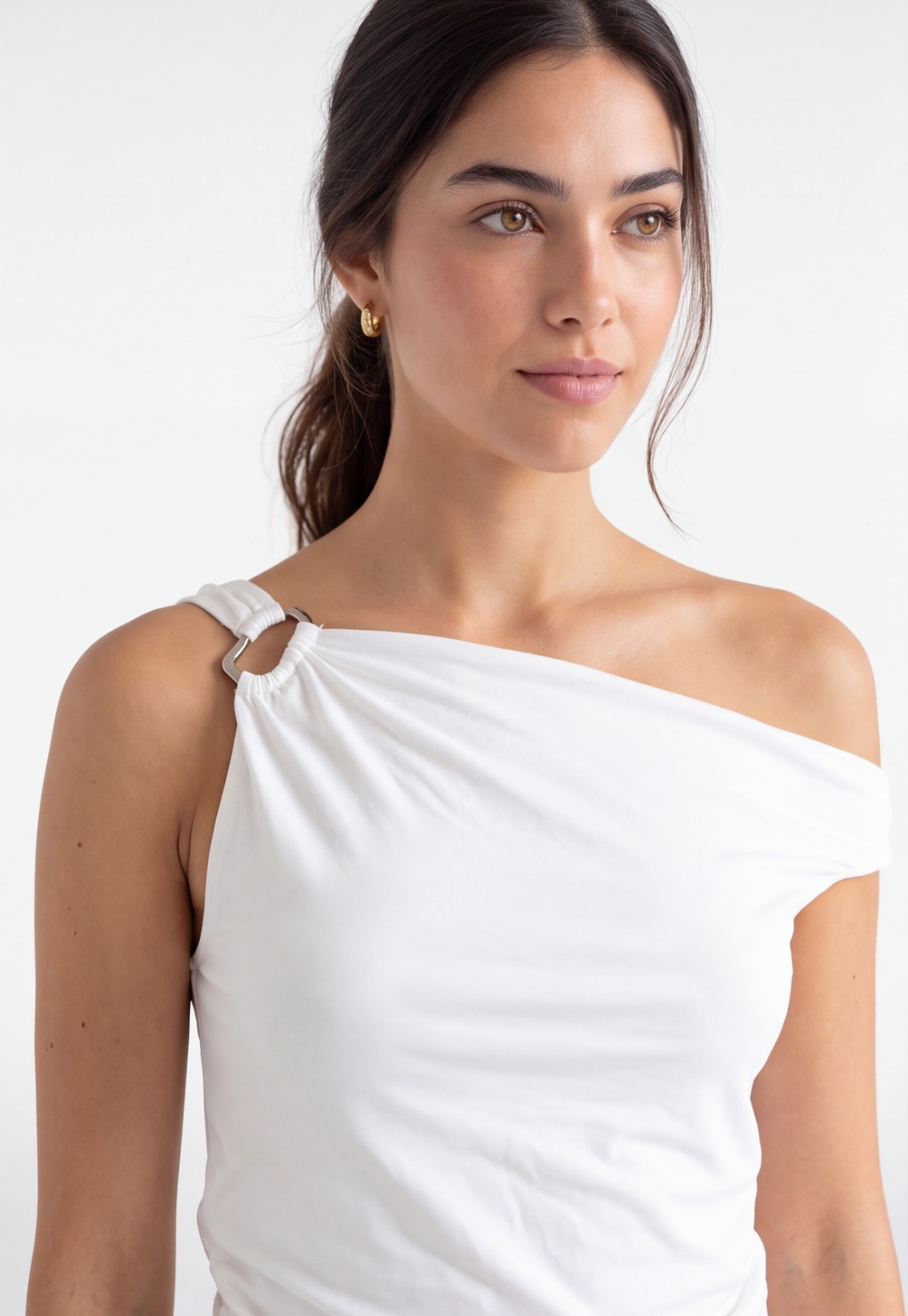 Peto Mujer Asimétrico Hebilla Metálica Blanco 3