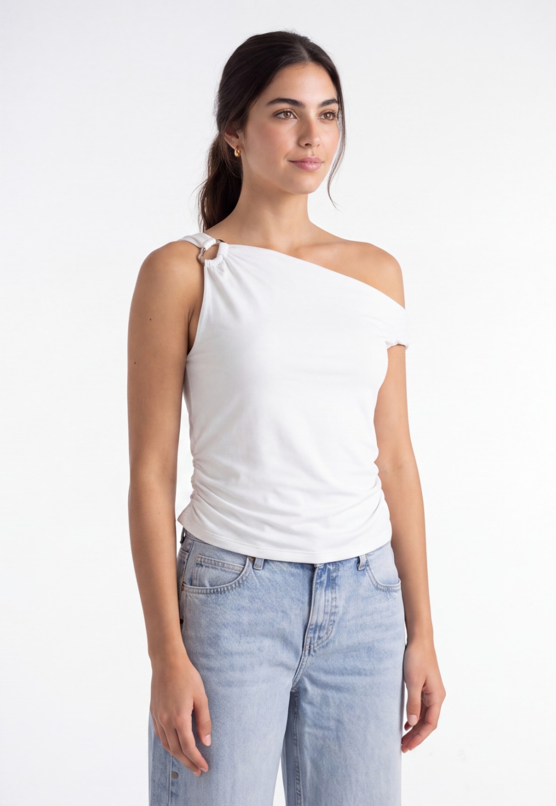 Peto Mujer Asimétrico Hebilla Metálica Blanco 1