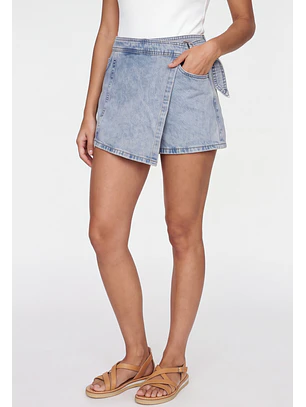 Falda Mujer Denim Argolla Cruzada Celeste