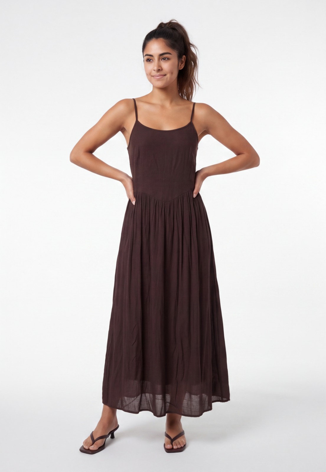 Vestido Mujer Corte Cintura Café 1