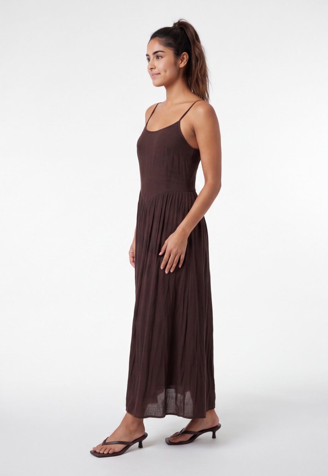 Vestido Mujer Corte Cintura Café 4